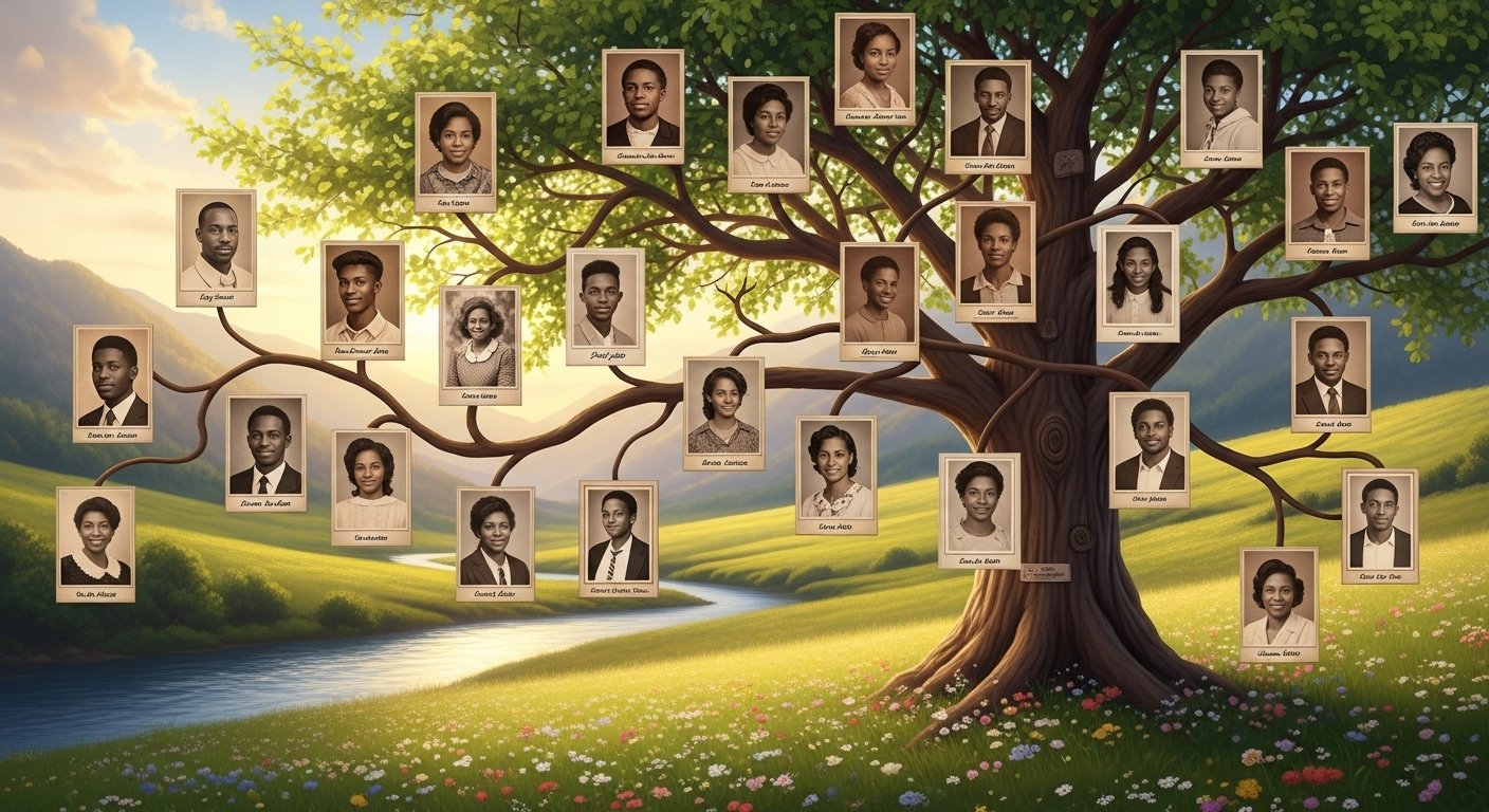 Person researching family history with documents and a laptop